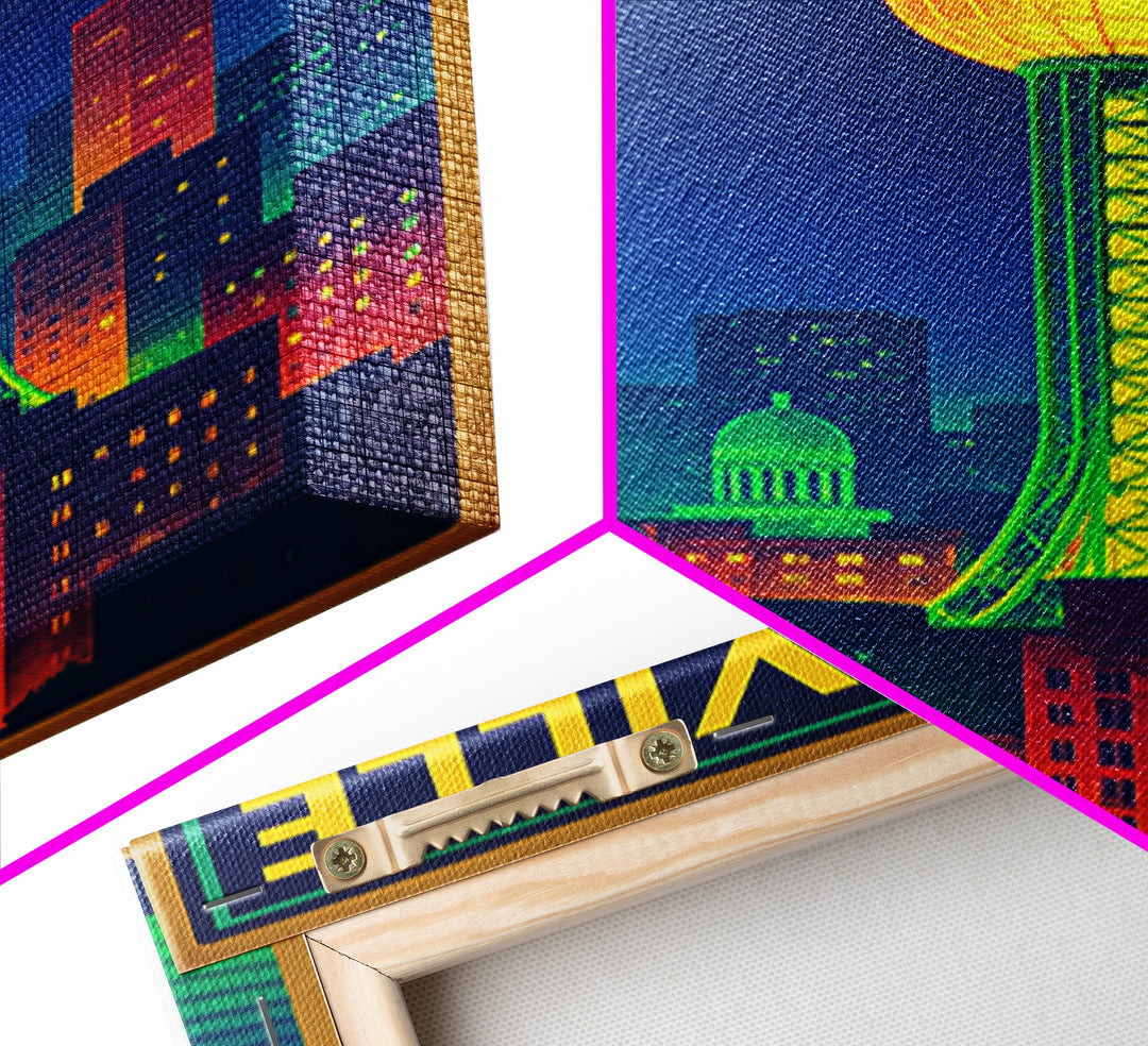 Knoxville Travel Poster, Framed Canvas Print, Retro Neon Travel Art, Knoxville Art Print, Retro Travel Print, Travel Wall Art, Design 2
