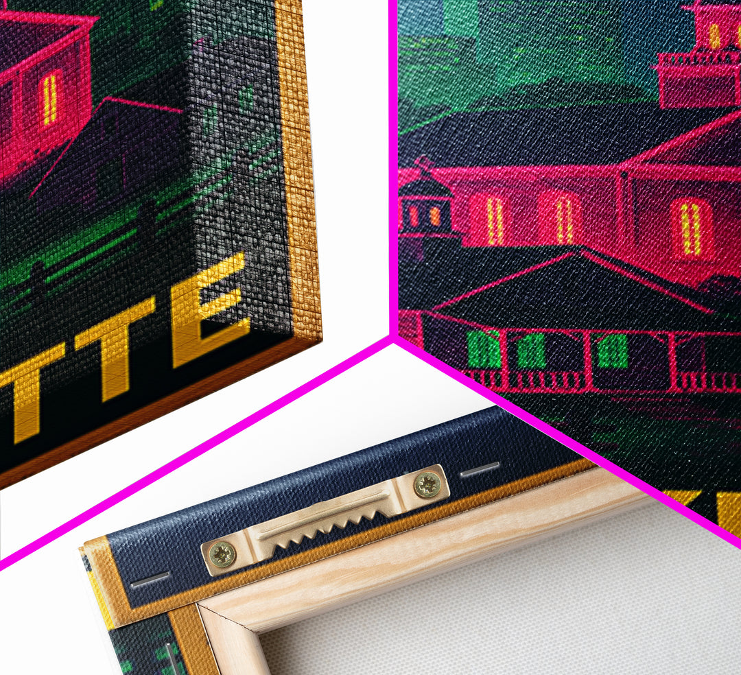 Lafayette Louisiana Travel Poster, Framed Canvas Print, Cyberpunk Style City Art, Lafayette Travel Art, Retro Travel Print, City Art Print