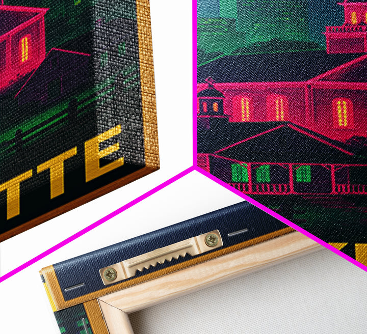 Lafayette Louisiana Travel Poster, Framed Canvas Print, Cyberpunk Style City Art, Lafayette Travel Art, Retro Travel Print, City Art Print