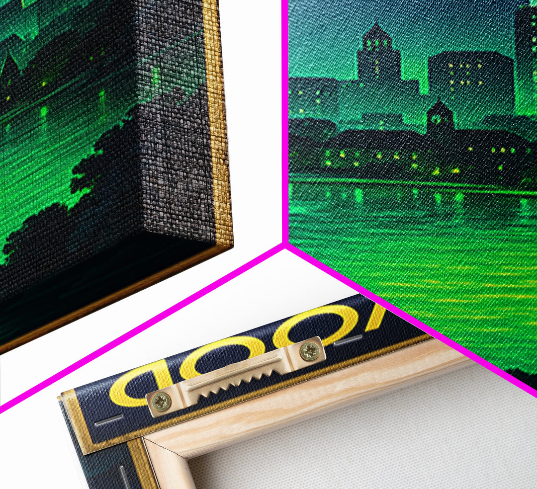 Lakewood Travel Poster, Framed Canvas Print, Neon Cityscape Wall Art, Lakewood Travel Art, City Travel Prints, Vintage Travel Print