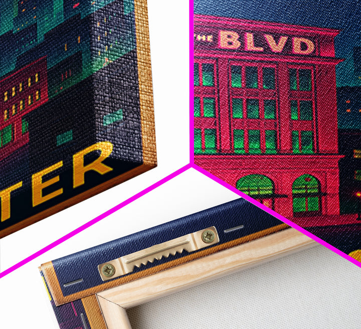 Lancaster California Travel Poster, Canvas Print, Retro Neon Travel Art, Lancaster Wall Art, Travel Art Print, Vintage City Art, Wall Art