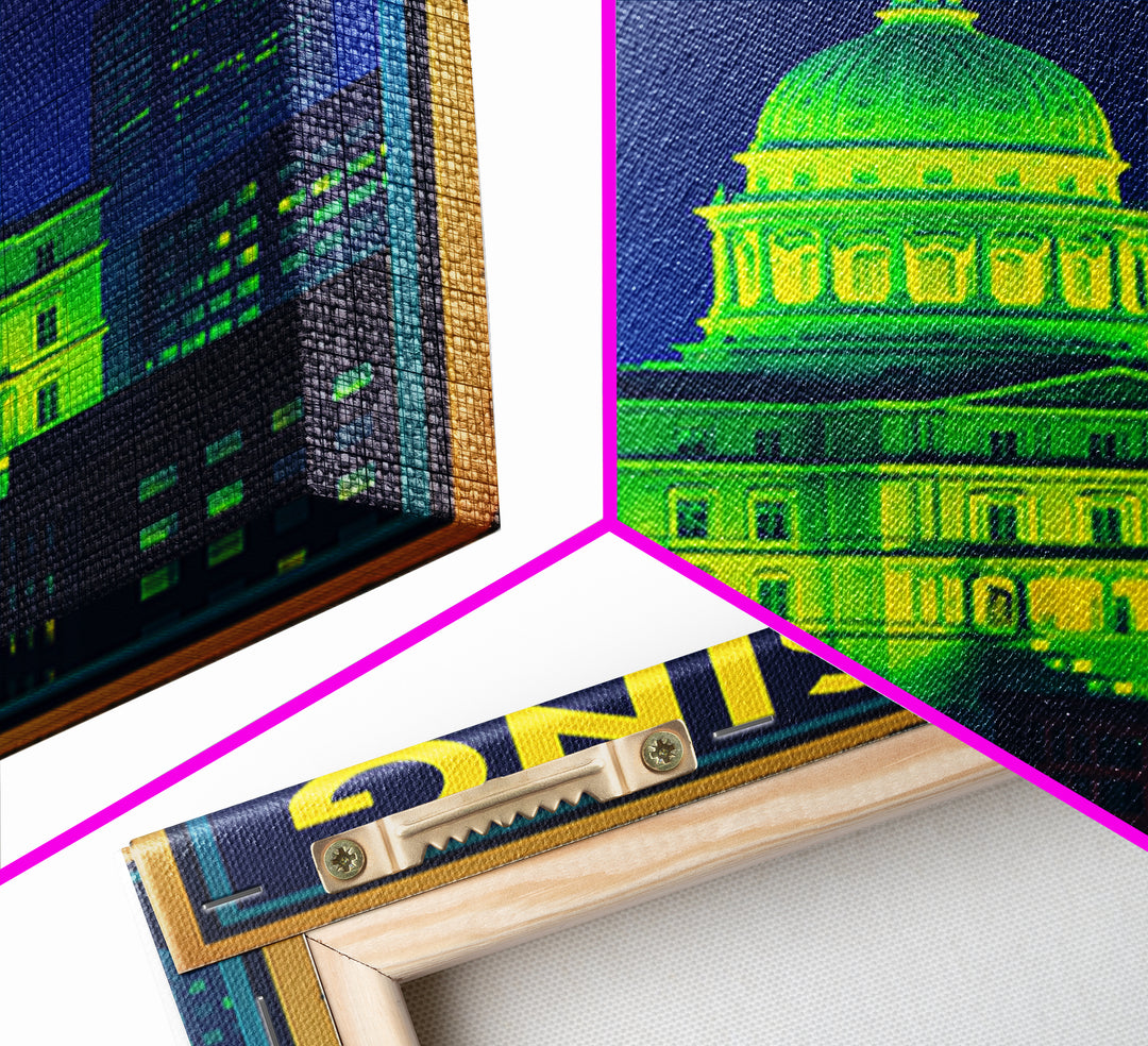 Lansing Travel Poster, Framed Canvas Print, Retro Neon Travel Art, Lansing City Art, City Illustration, Vintage Travel Print, Wall Art