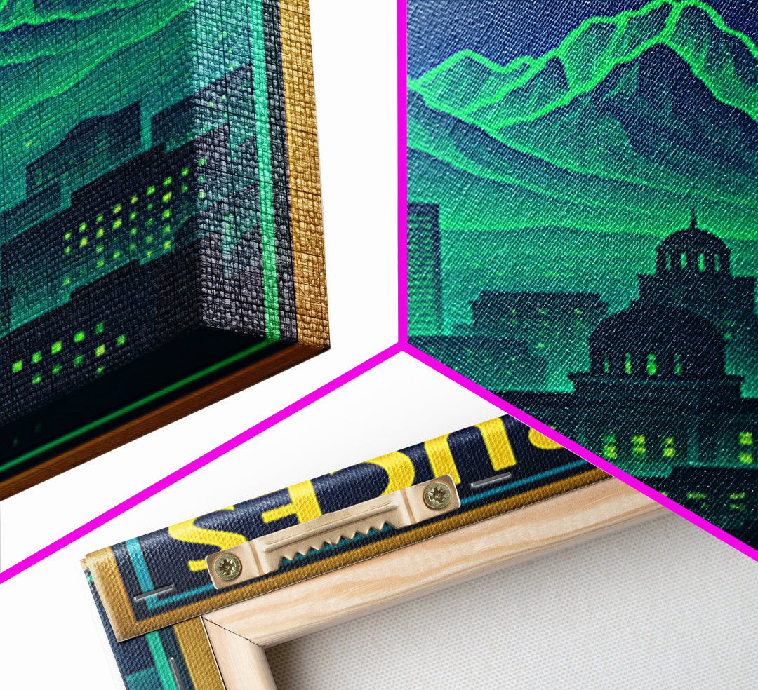 Las Cruces Travel Poster, Framed Canvas Print, Neon City Skyline Wall Art, Las Cruces Travel Art, Home Office Decor, Travel Wall Decor
