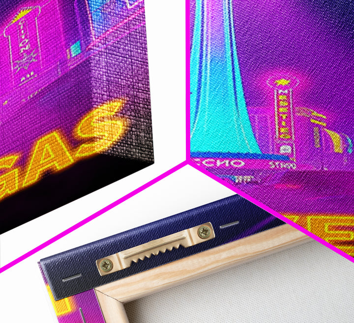 Las Vegas Nevada Travel Poster, Canvas Print, Cyberpunk Style City Art, Las Vegas Poster Print, Mid Century Wall Art, Watercolor Skyline