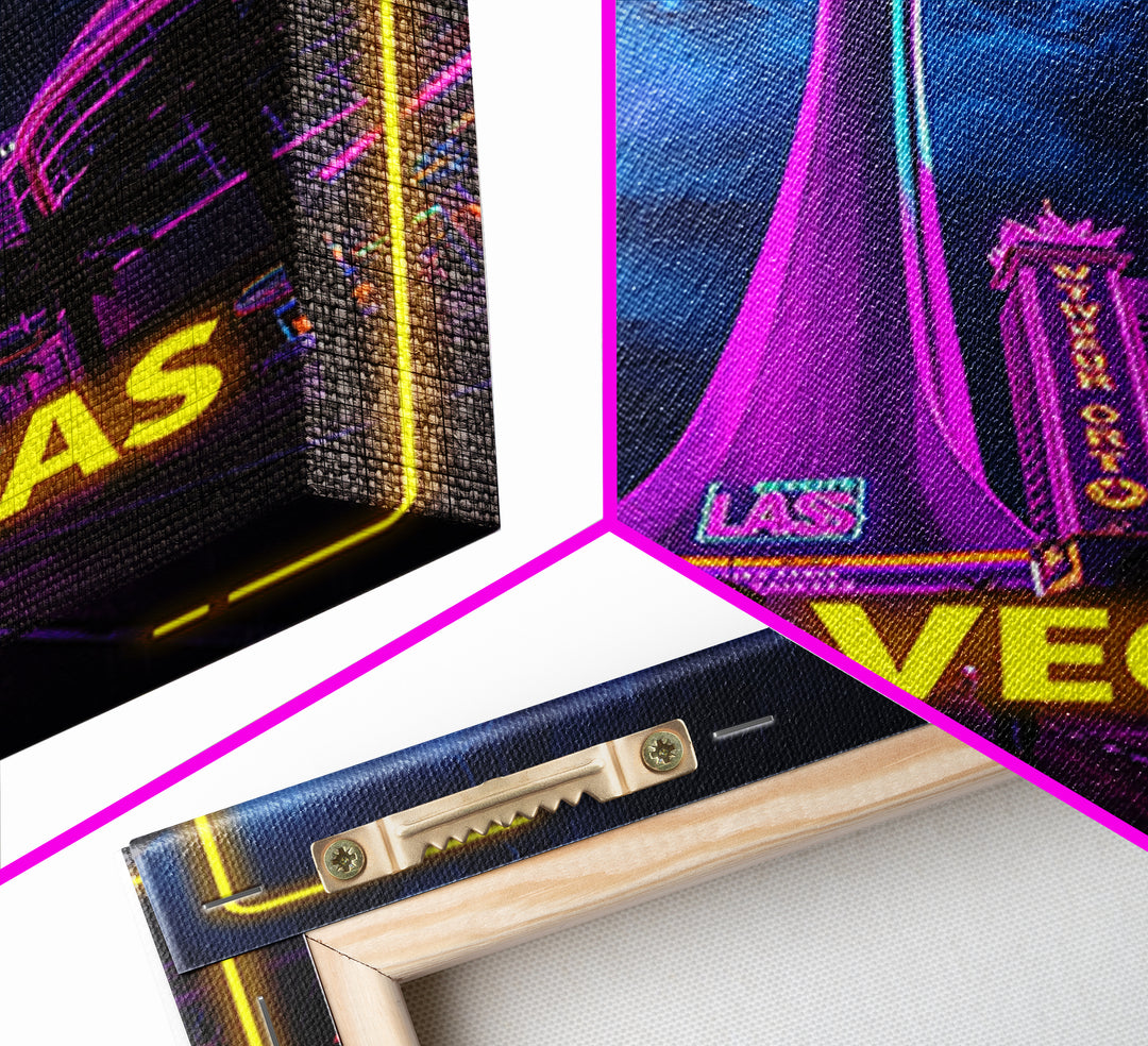 Las Vegas Travel Poster, Canvas Print, Neon City Skyline Wall Art, Las Vegas Art Print, City Illustration, Wanderlust Decor, Travel Wall Art