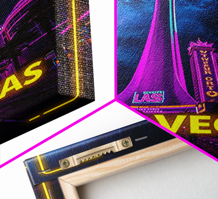 Las Vegas Travel Poster, Canvas Print, Neon City Skyline Wall Art, Las Vegas Art Print, City Illustration, Wanderlust Decor, Travel Wall Art