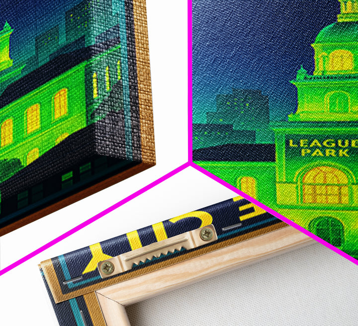 League City Travel Poster, Canvas Print, Electric Night Poster Art, League City Poster Print, Home Office Decor, Watercolor City Skyline