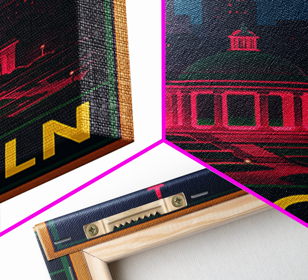 Lincoln Nebraska Travel Poster, Framed Canvas Print, Electric Night Poster Art, Lincoln Travel Art, Travel Art Print, Travel Poster Set