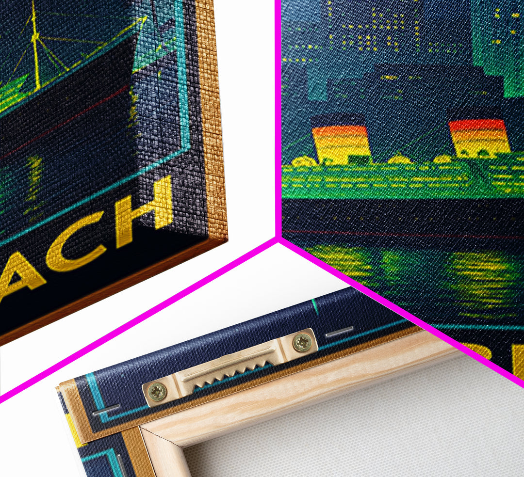 Long Beach California Travel Poster, Canvas Print, Retro Neon Travel Art, Long Beach City Art, Wall Art, City Art Print, Travel Wall Art