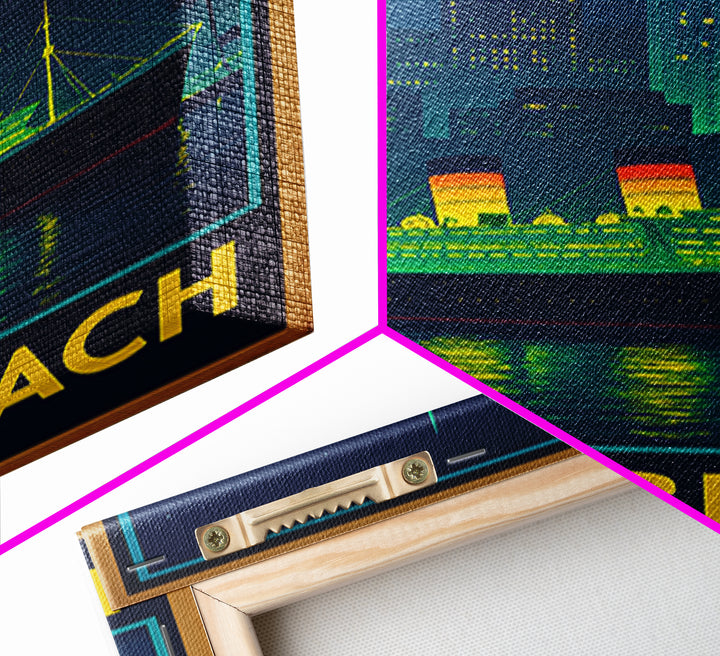 Long Beach California Travel Poster, Canvas Print, Retro Neon Travel Art, Long Beach City Art, Wall Art, City Art Print, Travel Wall Art