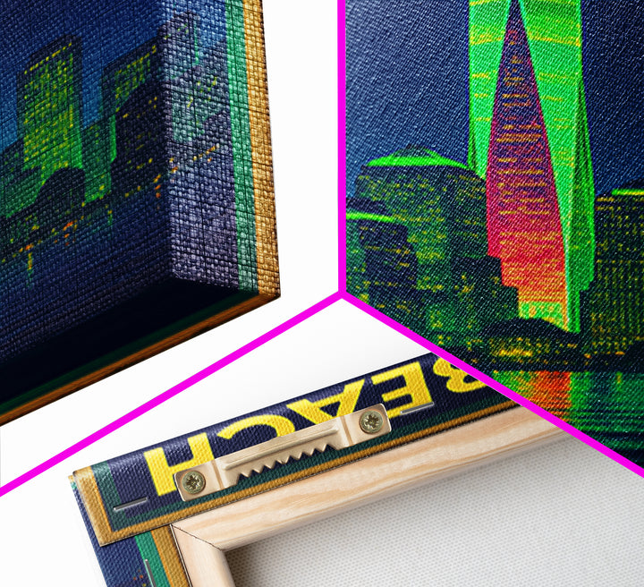 Long Beach Travel Poster, Framed Canvas Print, Retro Neon Travel Art, Long Beach Travel Art, Retro Travel Print, Eclectic Wall Decor