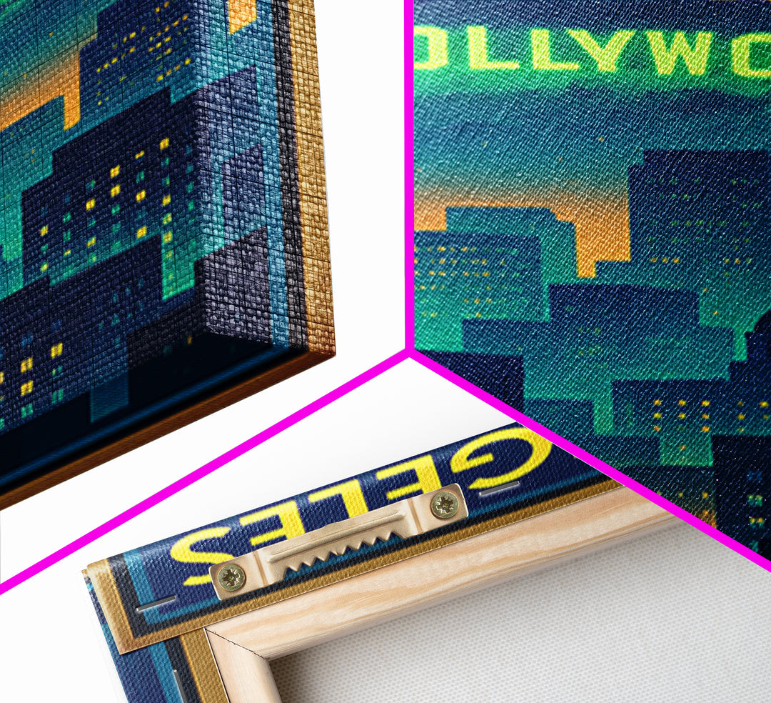 Los Angeles California Travel Poster, Canvas Print, Cyberpunk Style City Art, Los Angeles Travel Art, Retro Travel Print, Wall Decor
