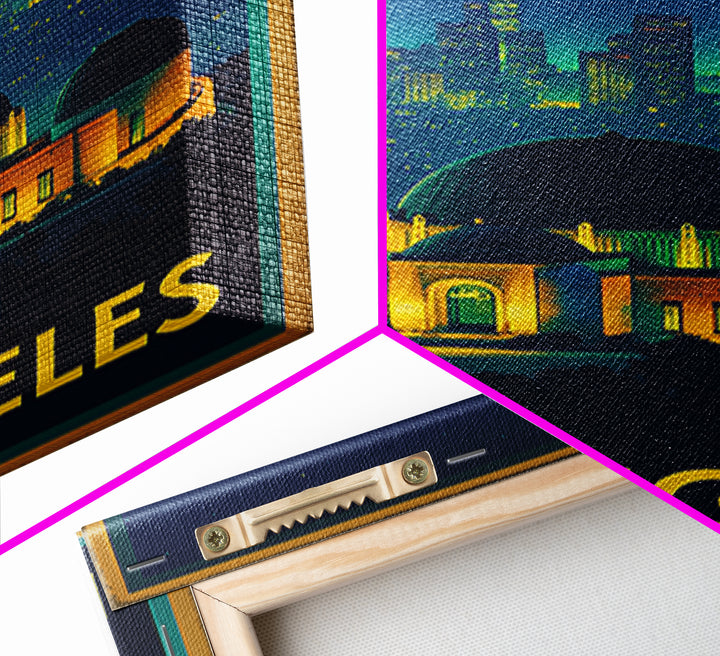 Los Angeles Travel Poster, Framed Canvas Print, Cyberpunk Style City Art, Los Angeles Wall Art, Travel Poster Art, Vintage City Poster