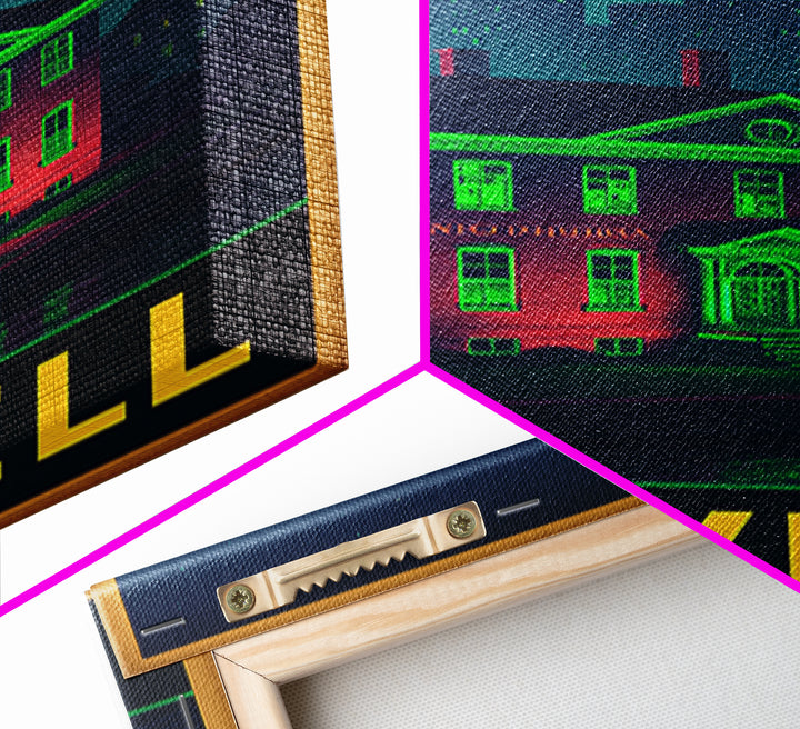 Lowell Massachusetts Travel Poster, Canvas Print, Retro Neon Travel Art, Lowell Travel Art, Wanderlust Decor, Wall Art, Retro Travel Print
