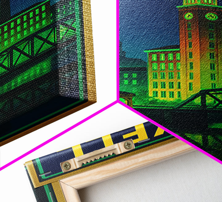 Lowell Travel Poster, Canvas Print, Neon Urban Skyline Wall Art, Lowell Wall Art, Watercolor Urban Skyline, Travel Art Print, Wall Decor