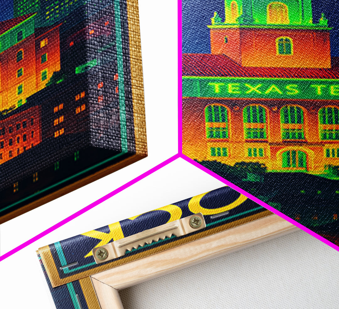 Lubbock Travel Poster, Canvas Print, Retro Neon Travel Art, Lubbock City Art, City Illustration, Wanderlust Decor, Retro Travel Print