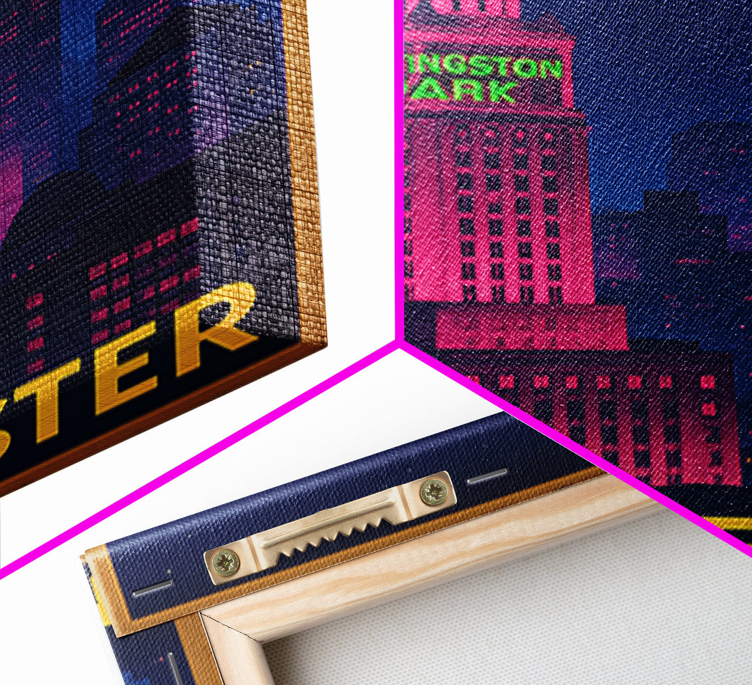 Manchester New Hampshire Travel Poster, Canvas Print, Neon Skyline Art Wall Art, Manchester Art Print, Travel Wall Art, City Travel Prints