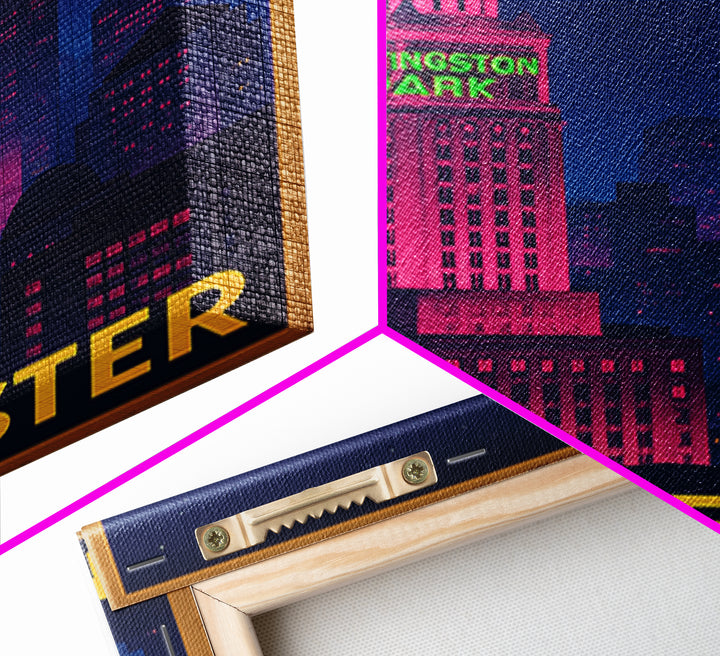 Manchester New Hampshire Travel Poster, Canvas Print, Neon Skyline Art Wall Art, Manchester Art Print, Travel Wall Art, City Travel Prints