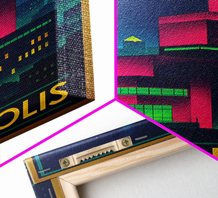Minneapolis Minnesota Travel Poster, Canvas Print, Cyberpunk Style City Art, Minneapolis Travel Art, City Illustration, Travel Art Print