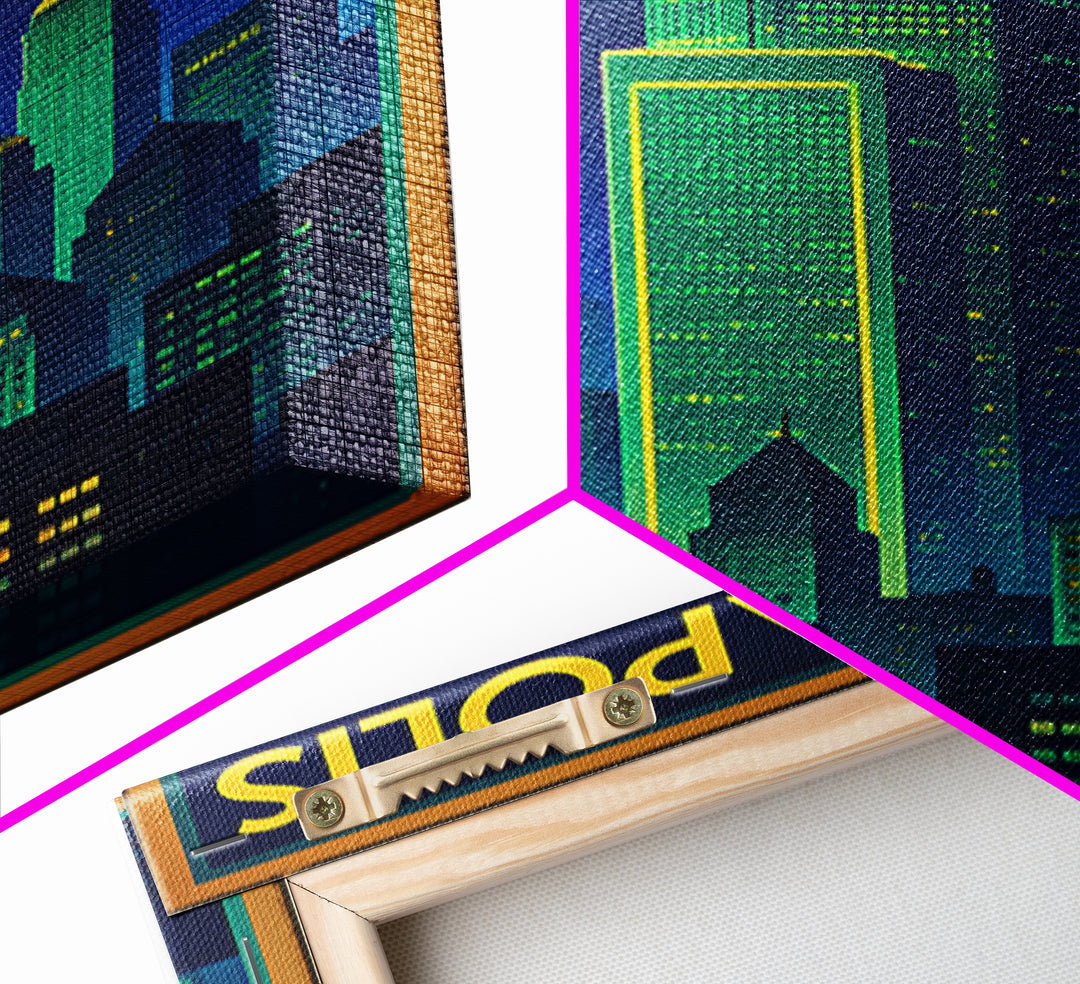 Minneapolis Travel Poster, Framed Canvas Print, Neon Skyline Wall Art, Minneapolis Travel Art, Travel Poster Art, Travel Wall Art