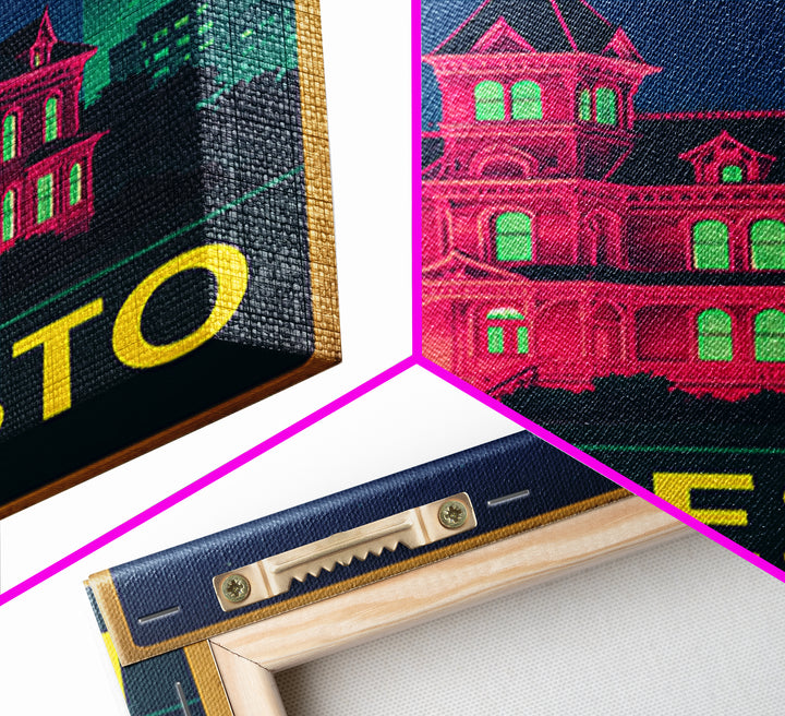 Modesto California Travel Poster, Framed Canvas Print, Cyberpunk Style City Art, Modesto Travel Art, Travel Wall Decor, Wanderlust Decor