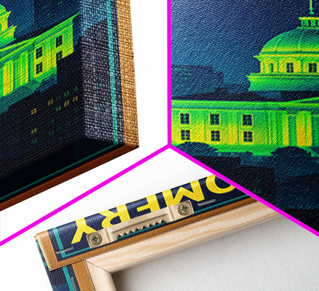 Montgomery Travel Poster, Canvas Print, Neon Downtown Skyline Wall Art, Montgomery City Art, City Illustration, City Travel Prints, Wall Art