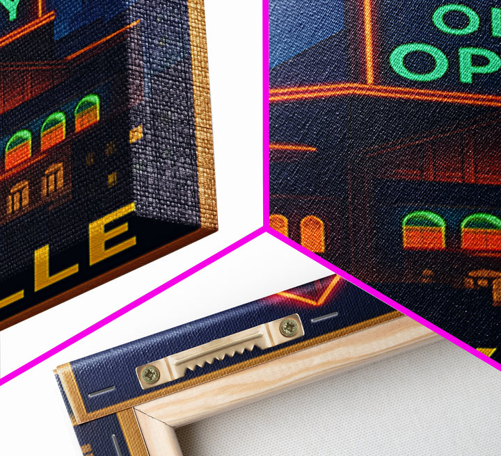 Nashville Travel Poster, Canvas Print, Neon Downtown Skyline Wall Art, Nashville Travel Art, City Art Print, Wall Art, Travel Prints
