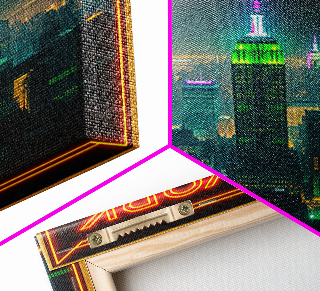 New York Travel Poster, Canvas Print, Cyberpunk Style City Art, New York City Art, City Illustration, Gift For Travelers, Travel Wall Art