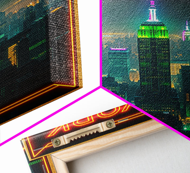 New York Travel Poster, Canvas Print, Cyberpunk Style City Art, New York City Art, City Illustration, Gift For Travelers, Travel Wall Art