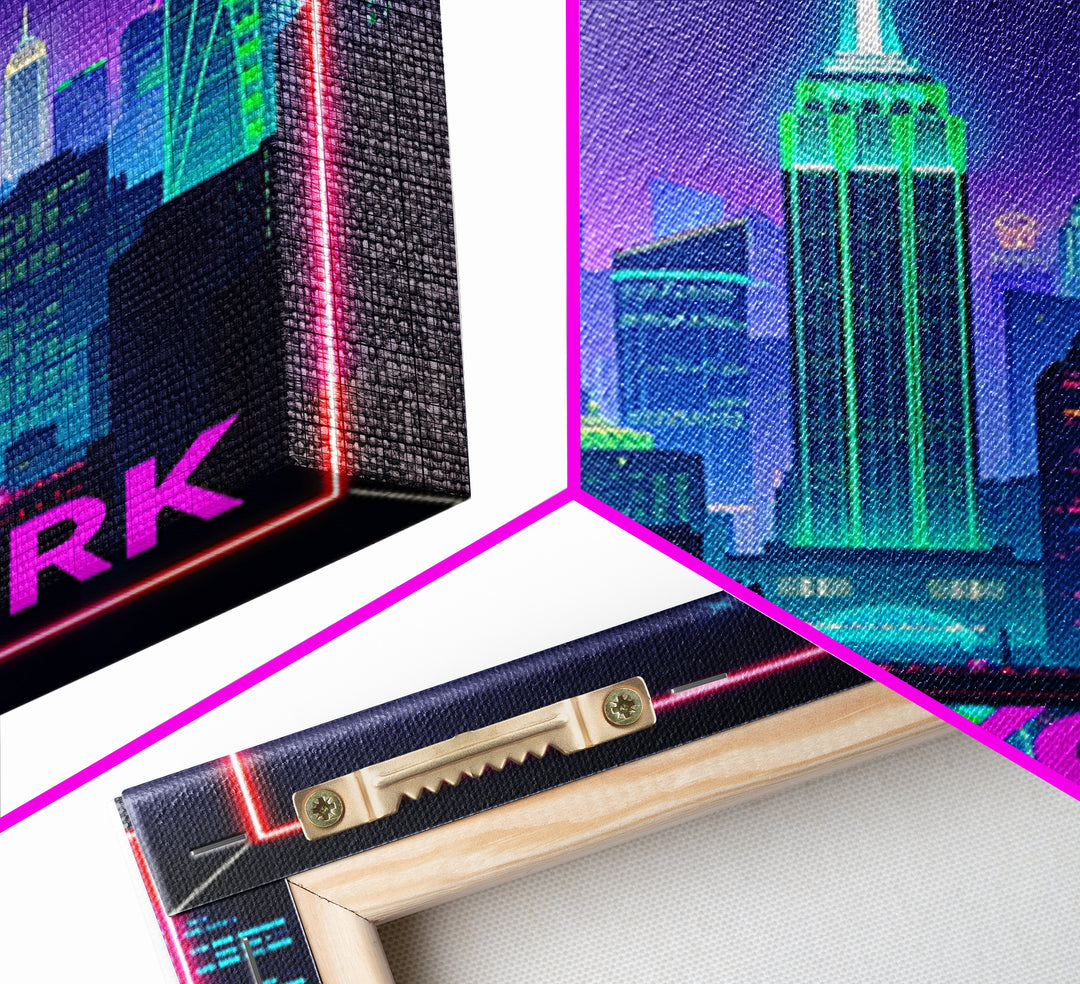 New York Travel Poster, Framed Canvas Print, Electric Night Poster Art, New York Art Print, Living Room Wall Art, Travel Poster Art
