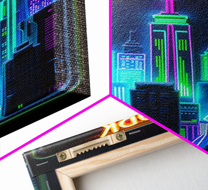 New York Travel Poster, Framed Canvas Print, Cyberpunk Style City Art, New York Poster Print, Gift For Travelers, Home Office Decor