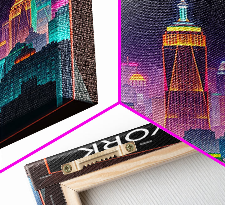 New York Travel Poster, Canvas Print, Retro Neon Travel Art, New York City Art, Vintage City Poster, Fine Art Print, City Art Print