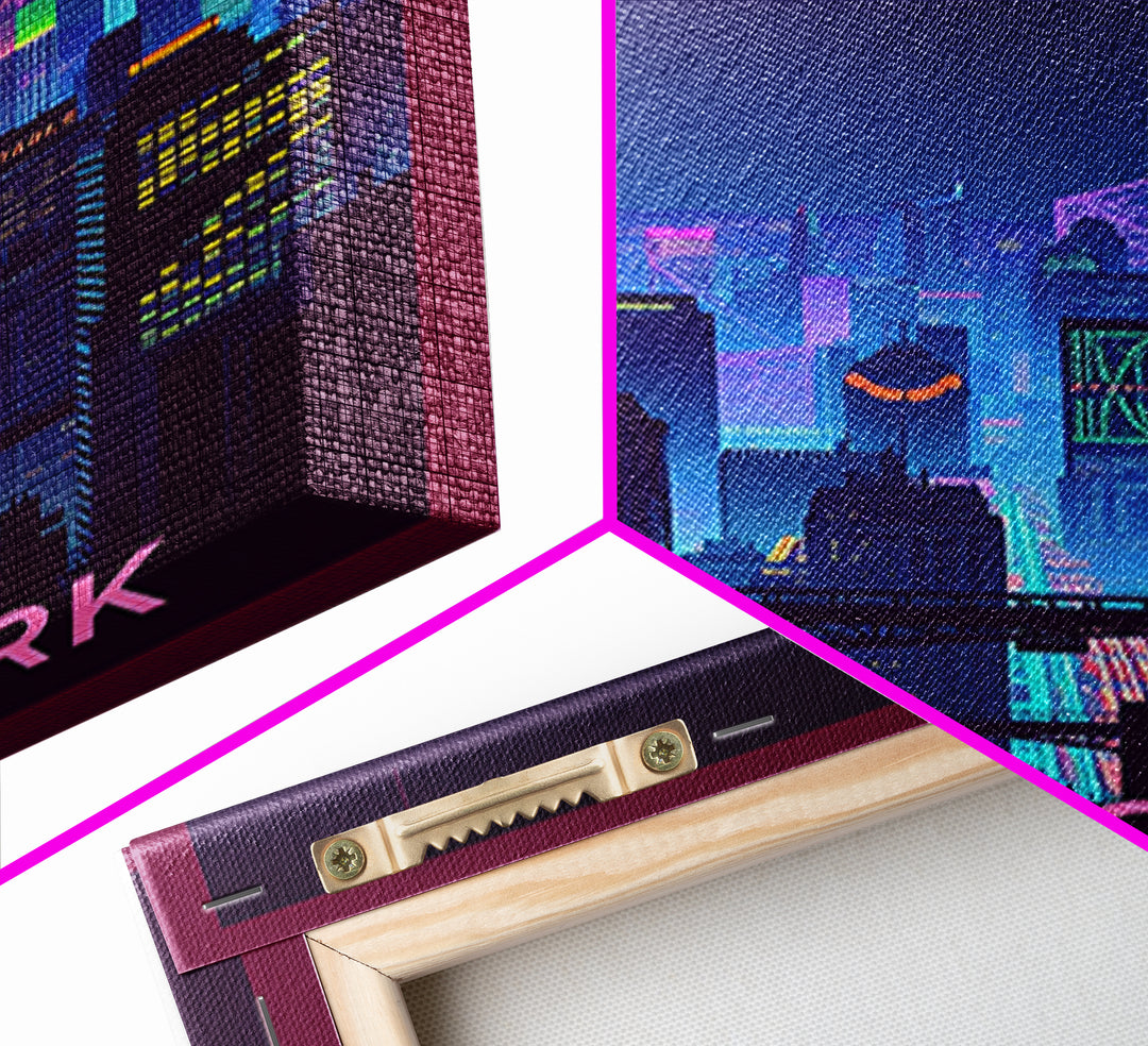 New York Travel Poster, Framed Canvas Print, Retro Neon Travel Art, New York City Art, City Illustration, Travel Poster Art, City Poster