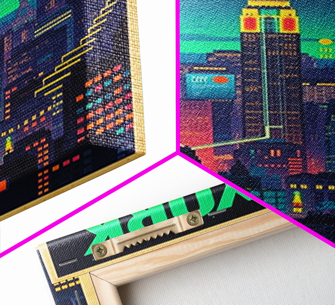 New York Travel Poster, Canvas Print, Retro Neon Travel Art, New York City Art, Travel Wall Art, Mid Century Wall Art, Vintage Travel Print