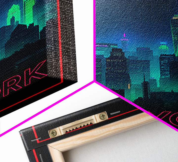 New York Travel Poster, Framed Canvas Print, Cyberpunk Style City Art, New York Poster Print, Fine Art Print, Vintage City Poster