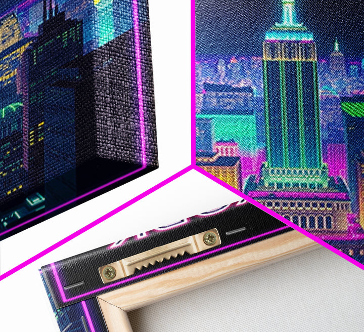 New York Travel Poster, Canvas Print, Retro Neon Travel Art, New York Travel Art, Eclectic Wall Decor, Mid Century Wall Art, Travel Gift