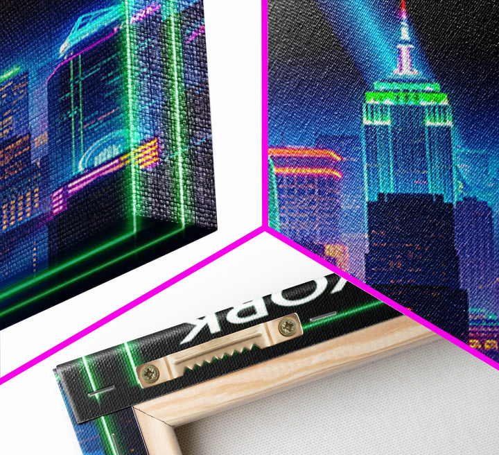 New York Travel Poster, Framed Canvas Print, Retro Neon Travel Art, New York Wall Art, Vintage City Art, Vintage Travel Print, Design 3
