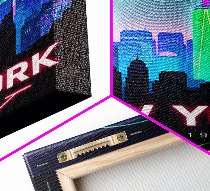 New York Travel Poster, Framed Canvas Print, Cyberpunk Style City Art, New York City Art, Living Room Wall Art, Travel Wall Decor