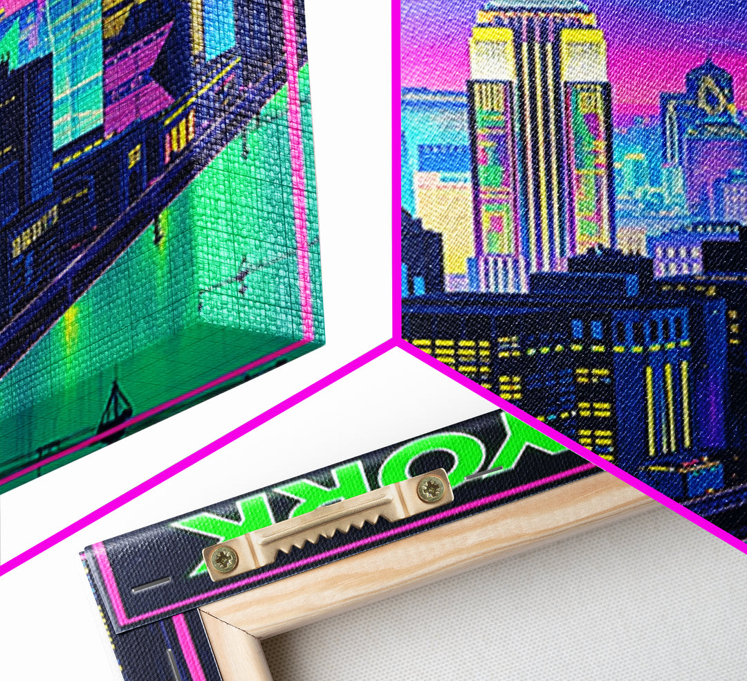 New York Travel Poster, Framed Canvas Print, Retro Neon Travel Art, New York Art Print, City Travel Prints, Fine Art Print, Art Print