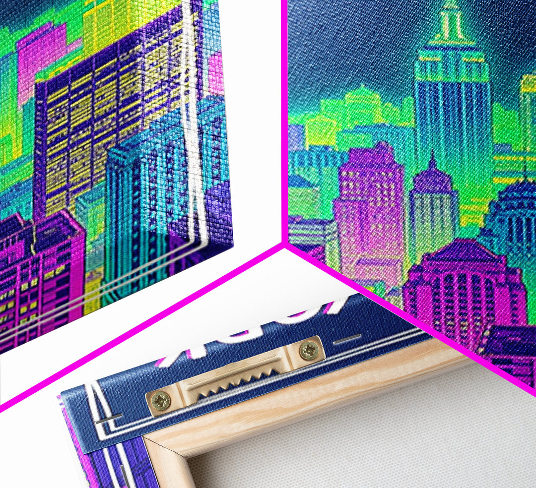 New York Travel Poster, Canvas Print, Neon Downtown Skyline Wall Art, New York City Art, Wanderlust Decor, Travel Wall Decor, Wall Decor