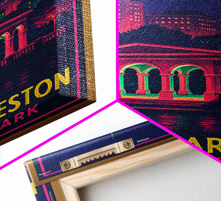 North Charleston South Carolina Travel Poster, Canvas Print, Neon Cityscape Wall Art, North Charleston Poster Print, City Illustration