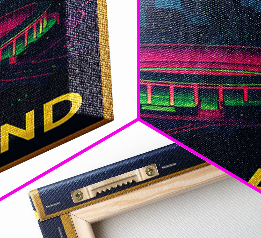 Oakland California Travel Poster, Canvas Print, Retro Neon Travel Art, Oakland Wall Art, Retro Travel Print, Wanderlust Decor, Retro Poster