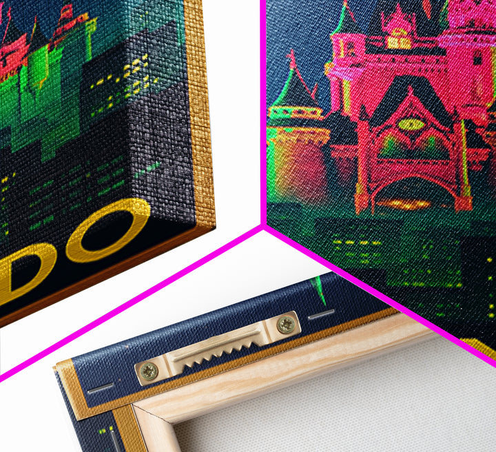 Orlando Florida Travel Poster, Canvas Print, Neon Urban Skyline Wall Art, Orlando Wall Art, Home Office Decor, Retro Travel Print, Art Print