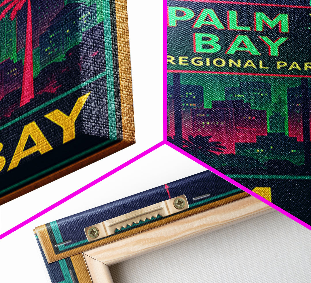 Palm Bay Florida Travel Poster, Framed Canvas Print, Neon Skyline Wall Art, Palm Bay Travel Art, Vintage Travel Art, City Travel Prints