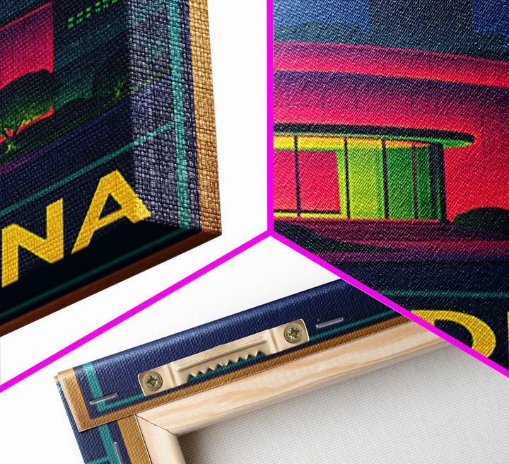 Pasadena Travel Poster, Framed Canvas Print, Retro Neon Travel Art, Pasadena Travel Art, Fine Art Print, Living Room Wall Art, Design 2