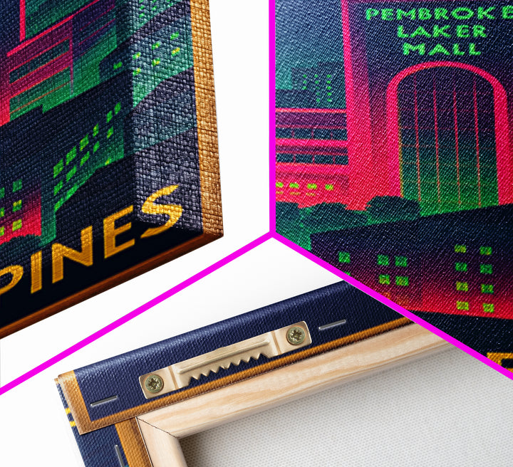 Pembroke Pines Florida Travel Poster, Canvas Print, Retro Neon Travel Art, Pembroke Pines Art Print, Home Office Decor, City Art Print