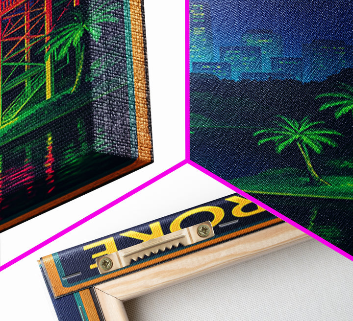 Pembroke Pines Travel Poster, Framed Canvas Print, Electric Night Poster Art, Pembroke Pines City Art, Mid Century Wall Art, Travel Gift