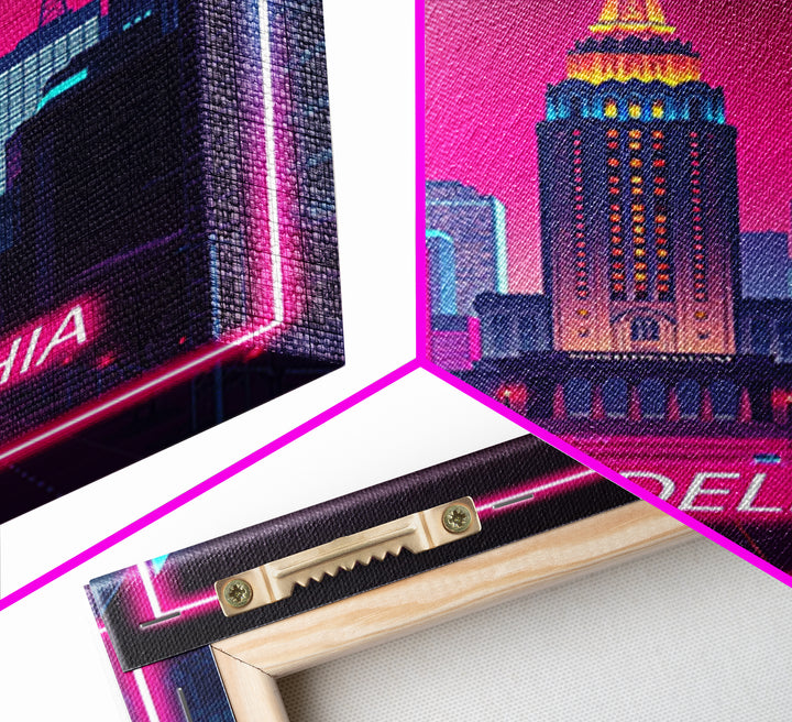 Philadelphia Pennsylvania Travel Poster, Canvas Print, Electric Night Poster Art, Philadelphia Art Print, Wall Art, Home Office Decor