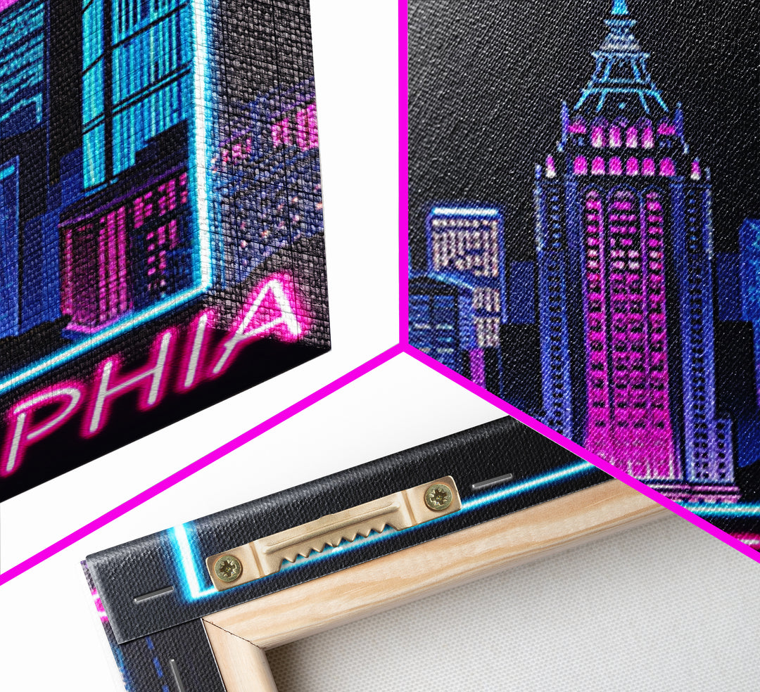 Philadelphia Travel Poster, Canvas Print, Retro Neon Travel Art, Philadelphia City Art, City Travel Prints, Gift For Travelers