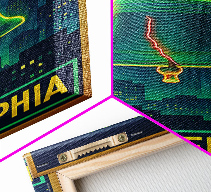 Philadelphia Travel Poster, Canvas Print, Electric Night Poster Art, Philadelphia City Art, Travel Poster Set, Travel Art Print